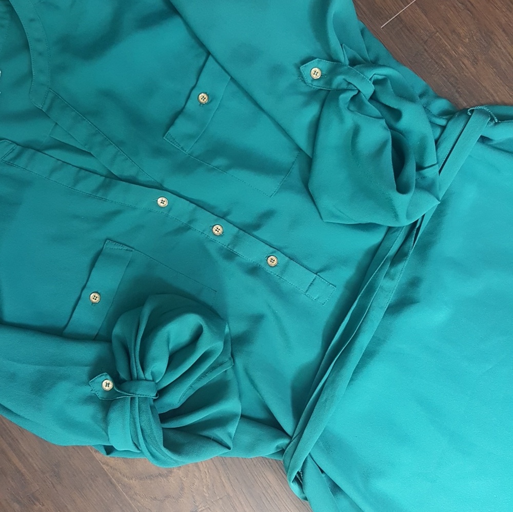 *SOLD* Calvin Klein Teal Blouse Waist Tie - Picture 3 of 8